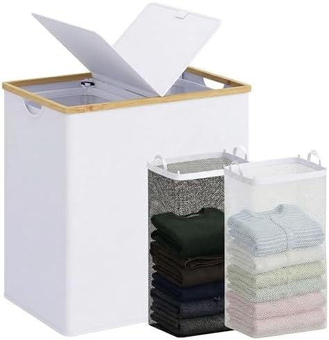 efluky Double Laundry Hamper with Lid and 2 Removable Bags, White by efluky