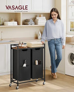 VASAGLE Laundry Sorter 2 Section, Rolling Cart with Shelf 29 Gal. (110 L) - Image 2