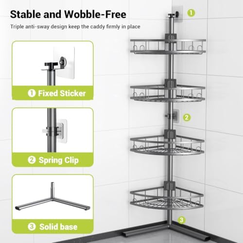 Standing Corner Shower Caddy - Rustproof Bathroom Shower Stand Shelf - Image 4