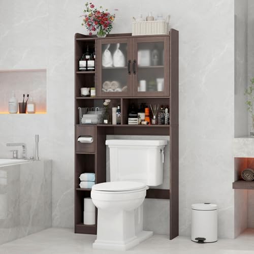 Vabches Over The Toilet Storage Cabinet with Acrylic Doors, Espresso by Vabches