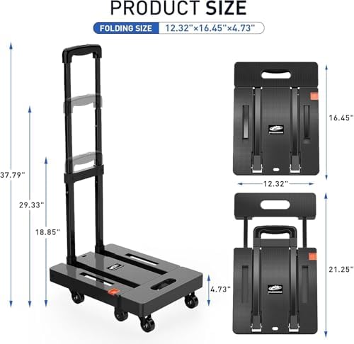 SPACEKEEPER Folding Hand Truck, 500 LB Heavy Duty Luggage Cart, Black - Image 3