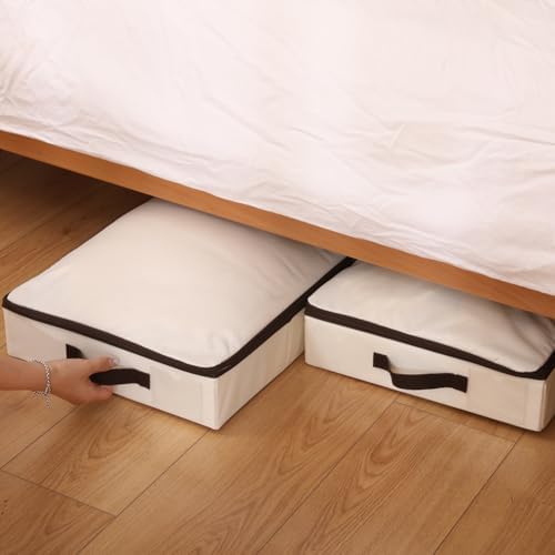 AMJ 3 Pack 4inch Underbed Storage Bins, Under Bed Storage Containers with Zippers for Blanket, Pillows, Comforters & Quilts, Beige - Image 4