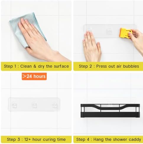 Heavy-Duty Adhesive Shower Caddy, Black Organizer - Image 7