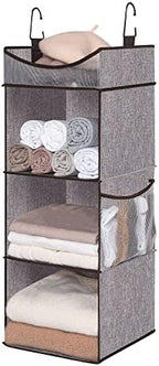 StorageWorks 3-Shelf Hanging Closet Organizer with Half Compartment | Add More Storage to Small Closets with 3 Shelves, a Side Pocket and Half Compartment, Ideal for Bedrooms, Dorms and RVs, Grey by StorageWorks