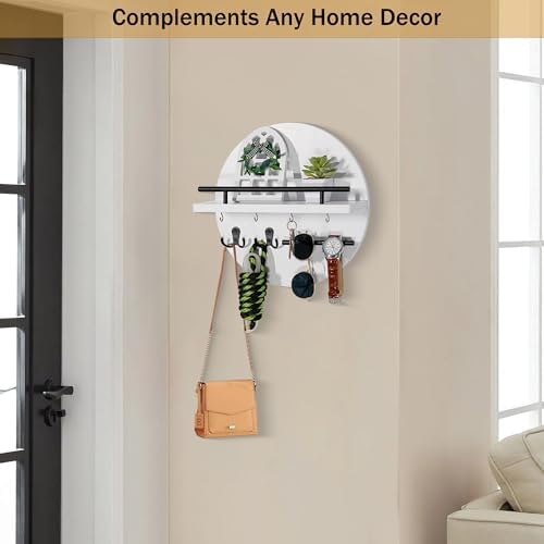 dreampossible Key Holder for Wall Decorative with Shelf and Hooks, Mail Organizer Wall Mount with Sunglasses Holder, Circular Design Entryway Key Rack Hanger, Rustic Home Decor for Mudroom - Image 3