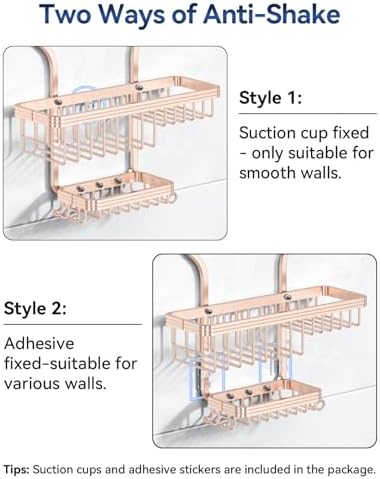 YASONIC Never Rust Shower Caddy Hanging, Aluminum Shower Racks for Inside Shower, 3-Tier Shower Organizer Hanging Over Shower Head with Hooks and Soap Holder, Rose Gold - Image 6