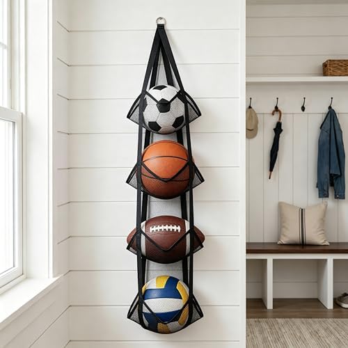 2 Pack Hanging Ball Storage Organizer, 4-Tier Mesh Holder for Basketballs - Image 6