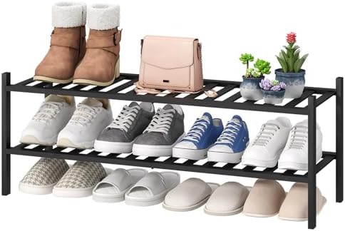 viewcare Black Shoe Rack, 2-Tier Long Shoe Rack for Entryway, Bamboo Wood Shoe Shelf for Closet & Hallway, Long 33IN | Beautiful | Functional | Sturdy | Durable by VIEWCARE