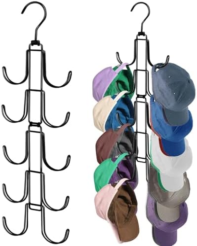 Hat Organizer for Closet: Collapsible Caps Rack with 10 Large Hooks by NAKBINX