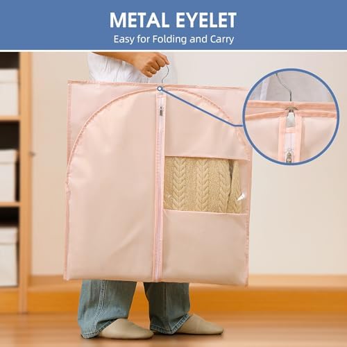 43" Suit Bags for Closet Storage and Travel, Pink Garment Bags for Hanging Clothes, Women’s Suit Cover Bags with Clear Window for Coats, Jackets, Shirts(2 Pack) - Image 4