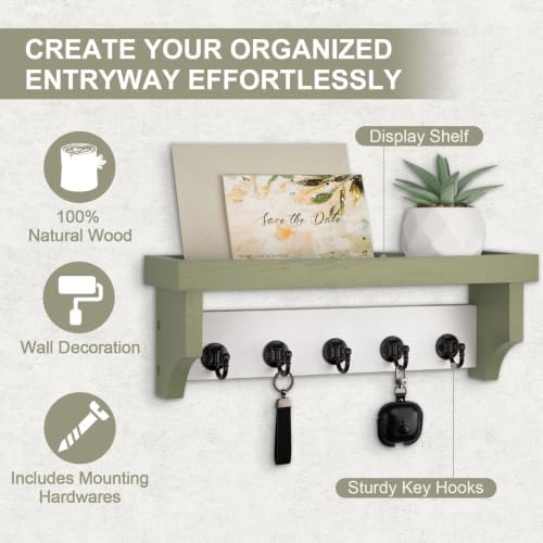 Key and Mail Holder Wall Mount, Mail Organizer with 5 Key Hooks - Image 2
