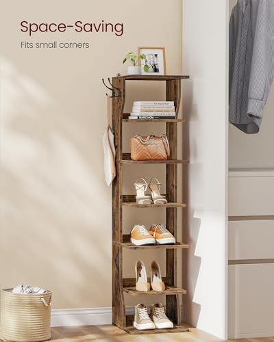 VASAGLE 7-Tier Vertical Shoe Rack, Narrow Shoe Storage Organizer with Hooks - Image 4