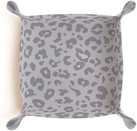 PU Leather Jewelry Valet Tray, Portable Catchall Tray for Keys, Wallet, Watch,Travel Jewelry Tray Organizer for Nightstand Desk Entryway Home Decor Gift for Women Men Grey Leopard Print - Image 6