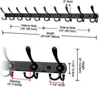 Dseap Coat Rack Wall Mount - 38” Long 10-Tri-Hooks Heavy Duty Coat Hanger Rail Wall Hooks for Hanging Coats Hats Clothing Clothes Purse Mudroom Entryway, Black, Pack of 2 - Image 2