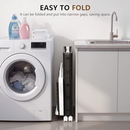 VECELO Rolling Laundry Hamper with Wheels and Lid, Foldable Plastic Laundry Basket with Handle, Rolling Divided Laundry Cart for Small Spaces, Laundry, Bathroom, Bedroom, Black - Image 7
