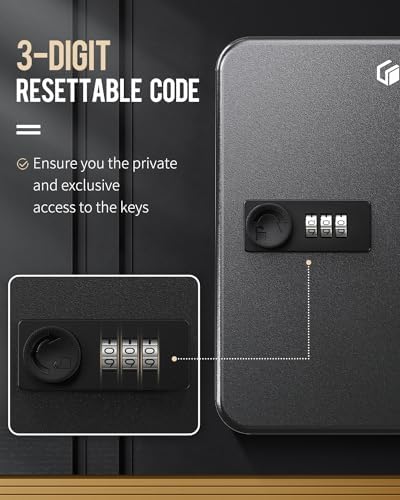 Uniclife 20-Key Steel Key Cabinet, Black Key Box with Combination Lock - Image 5