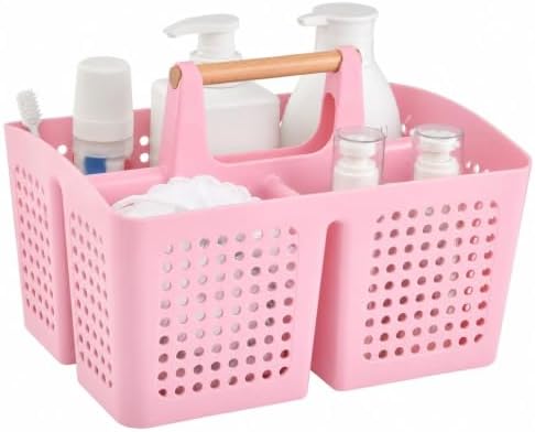 Portable Shower Caddy Basket with 3 Compartments and Handle, Caddy Pink by PAKCHOICE