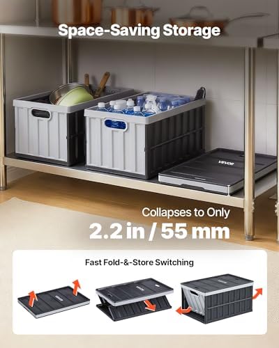 VEVOR Plastic Collapsible Storage Bins with Lids, 65L 3 Packs, Stackable Folding Storage Crates with Handles, Holds 84 lbs Per Bin, Heavy Duty Containers, Space-Saving Baskets, for Home Organizing - Image 4