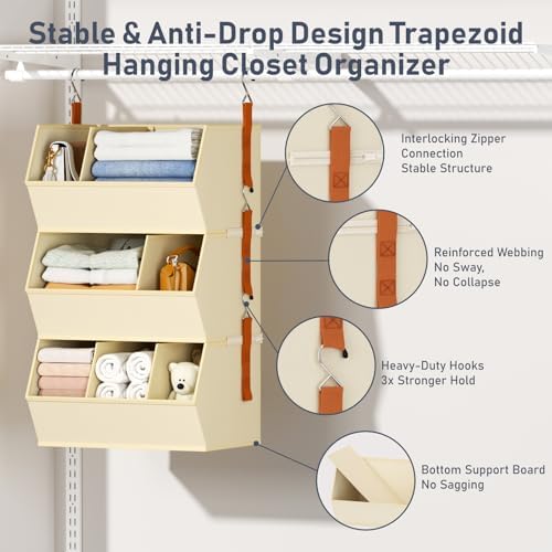 Hanging Closet Organizer Extra Large, Clothes Hanging Shelves for Closet with Divider, Collapsible Closet Storage System, Fabric Closet Hanging Organizer for Home, Dorm, Rv, ,Handbags, Underwear, Sock - Image 4