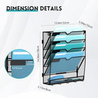 5-Tier Wall File Organizer and Mail Organizer with 5 Hooks, Black - Image 3