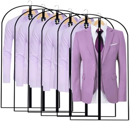All Clear Garment Bags for Hanging Clothes, 40" (Set of 6) Suit Bags for Closet Storage, Plastic Dustproof Suit Cover Bags, Clothes Protectors Bag with zipper for Coats, Jackets, Shirts by UOUEHRA
