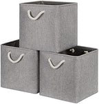 Bidtakay Grey Baskets Foldable Storage Cube Bins 13x13x13 Cube Storage Organizer Closet Set of 3 Fabric Storage Baskets for Home Office Large Baskets for Nursery Baby Toy Storage by BidtakayBaskets