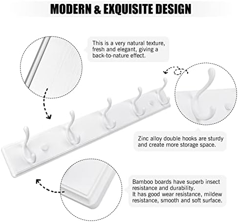 Badiano Heavy Duty Wooden Coat Rack, Wall-Mounted Organizer, 24 Inch, White - Image 4