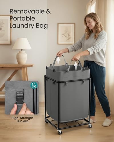 SONGMICS Laundry Basket with Wheels, Removable Liner Bag, 45 Gallon (170 L) - Image 6