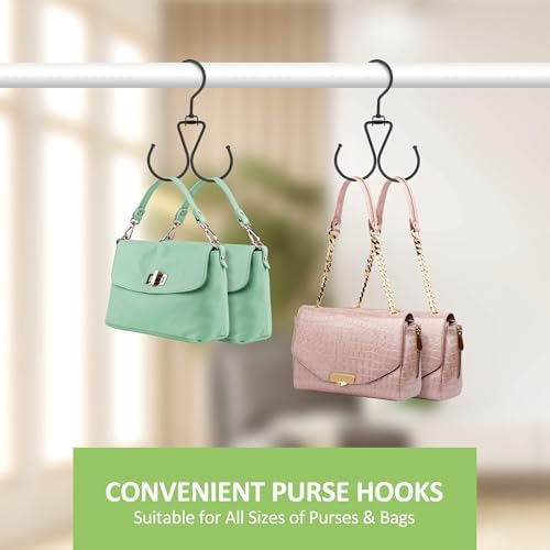 6 Pack Purse Hanger for Closet, 12 Storage Capacity Rotatable Purse Hooks, Hanging Backpack Bag Holder, Closet Organizers and Storage, Black - Image 5