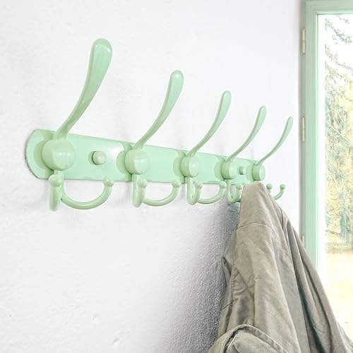Dseap Coat Rack Wall Mounted - 5 Tri Hooks, Heavy Duty, Stainless Steel, Metal Coat Hook Rail for Coat Hat Towel Purse Robes Mudroom Bathroom Entryway, Green - Image 3