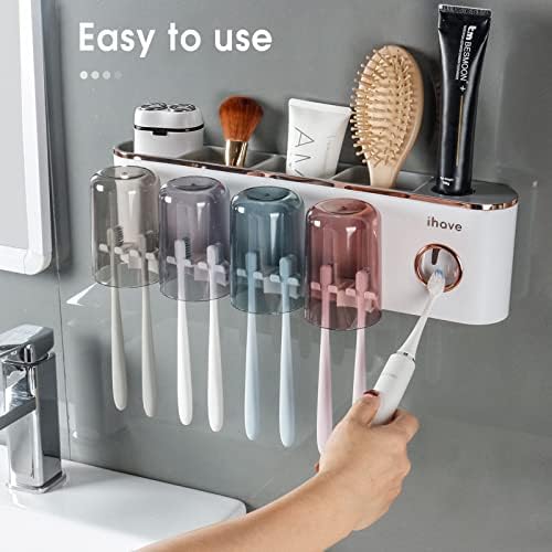 iHave Toothbrush Holders for Bathrooms Wall Mounted with Dispenser & 4 Cups - Image 3