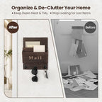 Mail and Key Holder, Wall Key Holder with 2 Mail Organizer Slot and 3 Hooks - Image 2