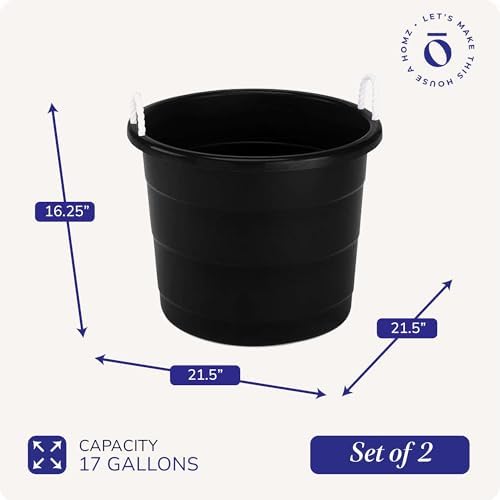 HOMZ Utility Tub, Storage Bucket with Rope Handles, 17 Gal, Black, 2 Pack - Image 4