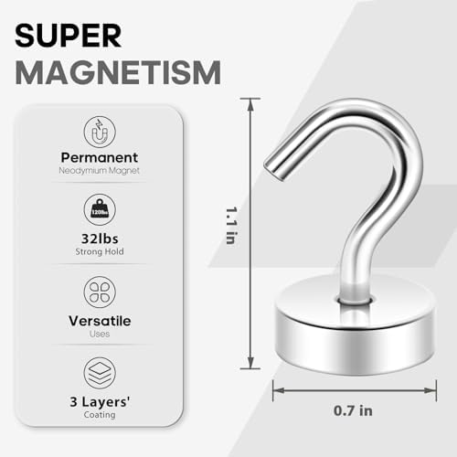 Neosmuk Magnetic Hooks Steel Tube Design for Cruise,32lb+ Silver,10 Pack - Image 6