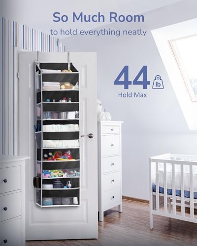 ULG 1 Pack Over The Door Organizer – 5 Shelf Door Organizer Hanging & 10 Side Pockets, Reinforced 44LB Capacity Hanging Organizer, Behind The Door Storage for Bedroom, Nursery, Pantry (Black) - Image 5