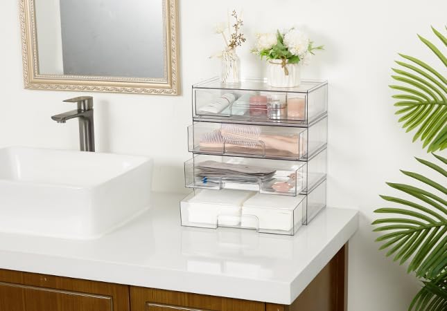 Vtopmart 12.1''W Clear Stackable Storage Drawers,3 Pack Acrylic Plastic Organizers Bins for Makeup Palettes, Cosmetics, and Beauty Supplies,Ideal for Vanity, Bathroom,Cabinet,Desk Organization - Image 5
