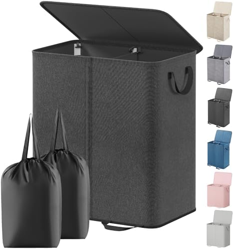 Lifewit Double Laundry Hamper with Lid, Removable Laundry Bags, Black by Lifewit