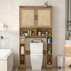 Vabches Over The Toilet Storage Cabinet with Barn Doors, Rattan Oak - Image 7