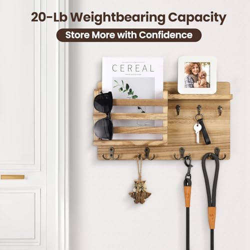 Nekon Mail Holder for Wall, 16.8 Inch Mail Organizer, Wood - Image 4