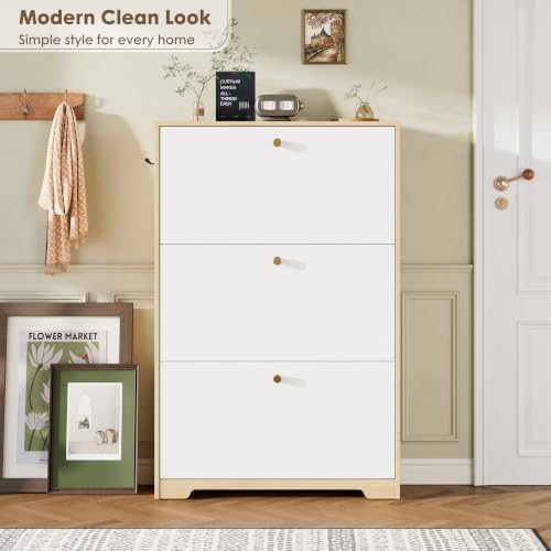 Nicetree Shoe Storage Cabinet for Entryway, Modern Shoe Cabinet, Freestanding Shoe Rack Cabinet, Hidden Shoe Dresser for Hallway,Foyer, Natural Oak and White - Image 4