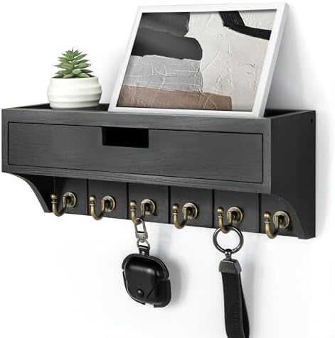 Rebee Vision Key Holder Wall Mount with Drawer, Shelf for Room Decor, Black by REBEEVISION