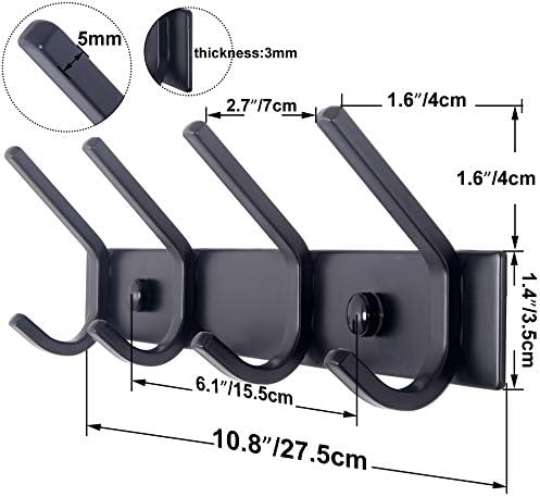 WEBI Coat Rack Wall Mounted,4 Coat Hooks for Hanging Coats,Heavy Duty Metal Hook Rack Hook Rail Coat Hanger Wall Mount for Clothes Entryway Jacket,C-CBG04,Black - Image 2