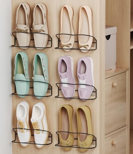 6Pack Wall Mounted Shoe Rack with Sticky Hanging Strips (Black) by PrimZootyDesign