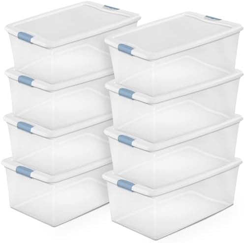 Sterilite Latching Box with Lids for Home and Office, 106 Quart, 8-Pack | Heavy-Duty and Stackable Plastic Containers with Latches for Closet, Cabinet, Bedroom, Bathroom and Dorm Room Organization by Sterilite