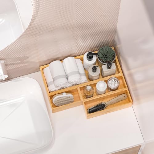 Kitchen Drawer Organizer Bins, Stackable Bamboo Deep Drawer Organizer for Silverware, Utensils, Cutlery, Flatware, Junk Drawer, Dresser, Bathroom, 12" x 3" x 2.5" (Set of 2) - Image 4