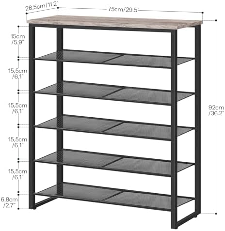 HOOBRO Shoe Rack, 6-Tier Shoe Organizer, for 18-24 Pairs of Shoes, Large Capacity Shoe Storage Shelf, for Entryway, Closet, Hallway, Dorm Room, Industrial, Greige and Black BG67XJ01G1 - Image 3