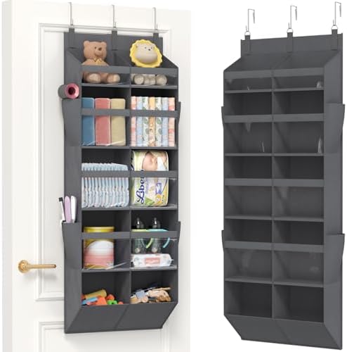 Lifewit 1 Pack Over the Door Organizer, 10 Section Clear Window Hanging Storage with 4 Side Pockets, Sturdy Anti Tilt 40 lbs Load Behind Door for Closet, Bedroom, Bathroom, Nursery, Dorm, Gray by Lifewit
