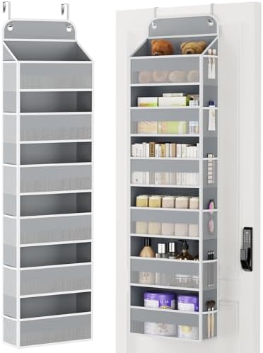 Yecaye Over Door Organizer, 60 lbs Load Capacity, Metal Hanging Storage with 6 Shelves for Toys, Bathroom, Nursery, Dorm Room, Grey,1Pc by Yecaye