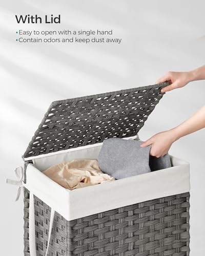 SONGMICS Laundry Hamper with Lid, 23.8 Gal (90 L) Synthetic Rattan,Foldable - Image 3