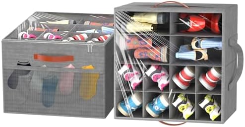 Aokeyee 2 Pack Shoe Organizer for Closet, Stackable Shoe Storage Box, Grey by Aokeyee